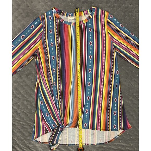 Avery Apparel Co XL Southwest Colorful Striped Womens Shirt 3/4 Length Sleeves - Picture 5 of 9